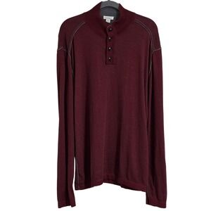 Sundance Highland Stitch Henley Sweater Men XXL Burgundy Mock Neck Button Up
